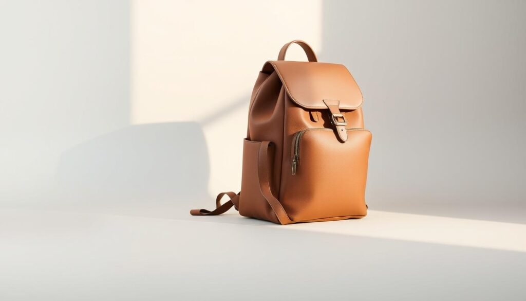 A stylish, modern backpack in a minimalist, muted palette. Sleek, structured silhouette with clean lines and subtle textures. Crafted from high-quality, durable materials like premium leather and soft, supple fabrics. Elegant hardware accents and a thoughtful, versatile design for both casual and professional use. Backpack rests atop a plain, uncluttered background, illuminated by soft, flattering natural lighting from the left. Captures a sense of sophistication, practicality, and timeless style. A stylish, modern backpack in a minimalist, muted palette. Sleek, structured silhouette with clean lines and subtle textures. Crafted from high-quality, durable materials like premium leather and soft, supple fabrics. Elegant hardware accents and a thoughtful, versatile design for both casual and professional use. Backpack rests atop a plain, uncluttered background, illuminated by soft, flattering natural lighting from the left. Captures a sense of sophistication, practicality, and timeless style.