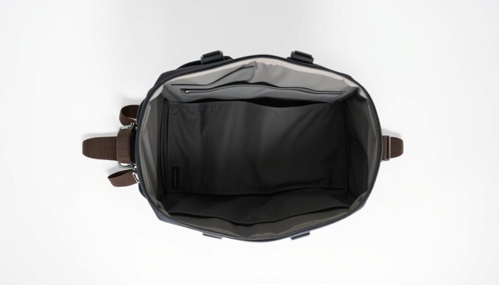 A well-lit, high-angle view of the main compartment of a Peak Design Travel Backpack 45L. The spacious, rectangular compartment is showcased against a clean, minimalist background, highlighting its thoughtful organization and ample storage capacity. Crisp, evenly distributed lighting reveals the high-quality craftsmanship and durable, water-resistant fabric. The compartment's zippers, handles, and adjustable straps are visible, demonstrating the backpack's versatile functionality. The overall composition conveys a sense of sophistication and practicality, suitable for a digital nomad's travel needs. A well-lit, high-angle view of the main compartment of a Peak Design Travel Backpack 45L. The spacious, rectangular compartment is showcased against a clean, minimalist background, highlighting its thoughtful organization and ample storage capacity. Crisp, evenly distributed lighting reveals the high-quality craftsmanship and durable, water-resistant fabric. The compartment's zippers, handles, and adjustable straps are visible, demonstrating the backpack's versatile functionality. The overall composition conveys a sense of sophistication and practicality, suitable for a digital nomad's travel needs.