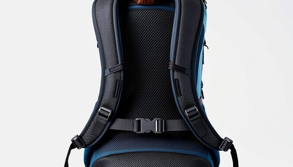 Osprey Aura AG 65 back panel, a meticulously designed backpacking backpack for women. Capture its intricate suspension system with a well-lit side profile, showcasing the breathable mesh and contoured shoulder straps. Highlight the adjustable hipbelt and lumbar support, essential for comfort and load distribution. Depict the pack's sleek silhouette against a neutral, uncluttered background, allowing the thoughtful engineering to shine. Convey a sense of durability and adventure, inviting the viewer to imagine traversing rugged trails with this versatile companion. Utilize a crisp, high-resolution lens to capture every detail in vivid clarity, guiding the viewer's eye through the backpack's key features. Osprey Aura AG 65 back panel, a meticulously designed backpacking backpack for women. Capture its intricate suspension system with a well-lit side profile, showcasing the breathable mesh and contoured shoulder straps. Highlight the adjustable hipbelt and lumbar support, essential for comfort and load distribution. Depict the pack's sleek silhouette against a neutral, uncluttered background, allowing the thoughtful engineering to shine. Convey a sense of durability and adventure, inviting the viewer to imagine traversing rugged trails with this versatile companion. Utilize a crisp, high-resolution lens to capture every detail in vivid clarity, guiding the viewer's eye through the backpack's key features.